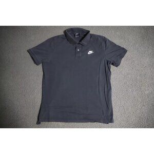 Nike Sportwear Polo Shirt Mens L Black Spread Collared Swoosh Logo Embroidered